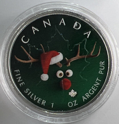 2021 Maple Leaf Colourised Reindeer 1oz Silver Coin | Comes In Capsule