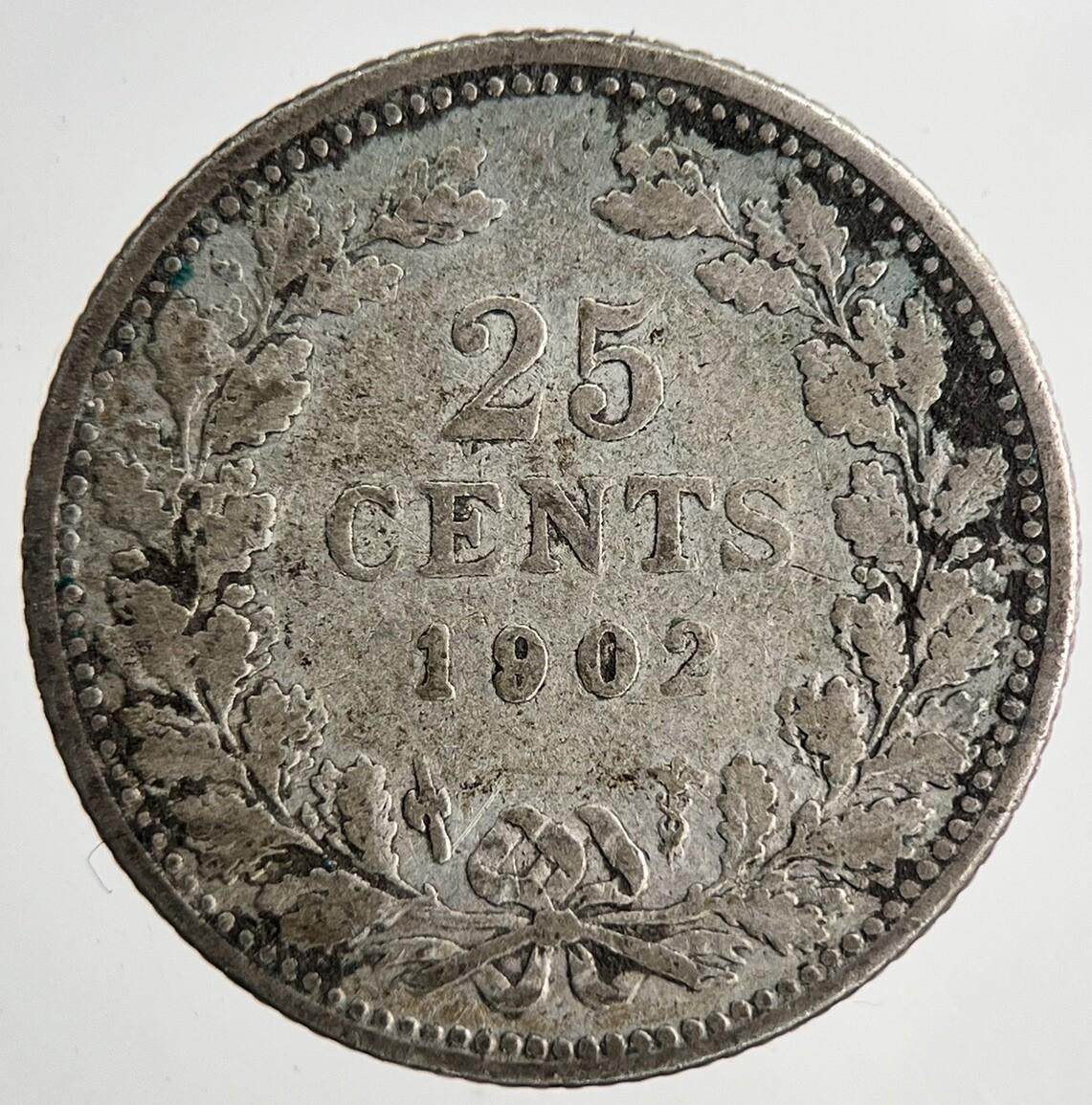 1902 Netherlands 25 Cents Silver Coin | Collectable Grade | a6963