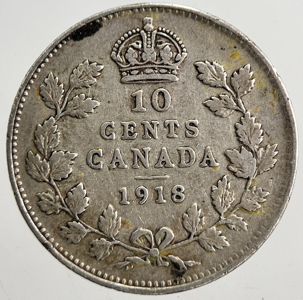 1918 Canada 10 Cents Silver Coin | Fine Collectable Grade