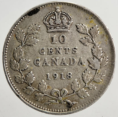 1918 Canada 10 Cents Silver Coin | Fine Collectable Grade