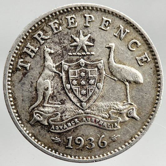 1936 Australia Threepence Silver Coin | Fine Collectable Grade