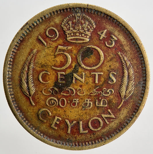 1943 Ceylon 50 Cents Coin | Fine Collectable Grade