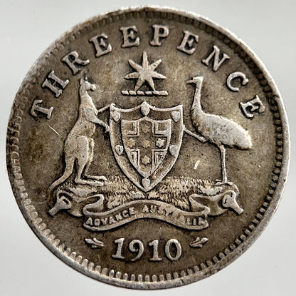 1910 Australia Threepence Silver Coin | Fine Collectable Grade