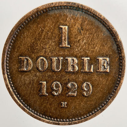 1929-H 1 Double Guernsey Coin | Fine Collectable Grade