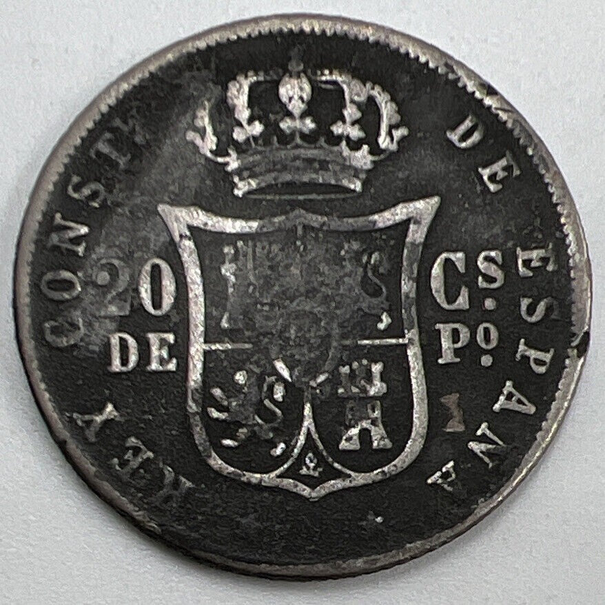1885 Philippines 20 Centavos Spain Silver Coin | Worn Grade | e588