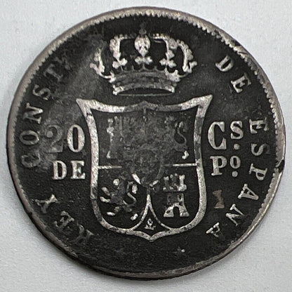 1885 Philippines 20 Centavos Spain Silver Coin | Worn Grade | e588