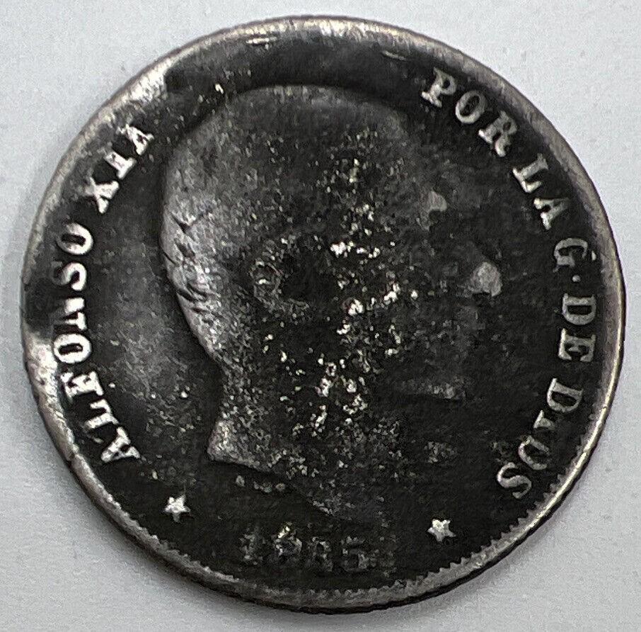 1885 Philippines 20 Centavos Spain Silver Coin | Worn Grade | e588