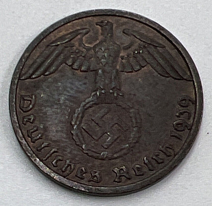 1939-E Germany Nazi 1 Pfennig Coin | Fine Collectable Grade