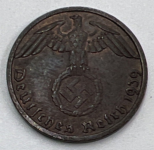 1939-E Germany Nazi 1 Pfennig Coin | Fine Collectable Grade