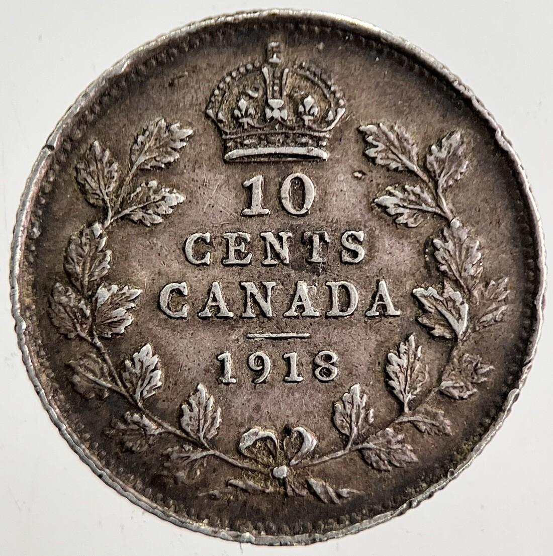 1918 Canada 10 Cents Silver Coin | Very Fine Grade