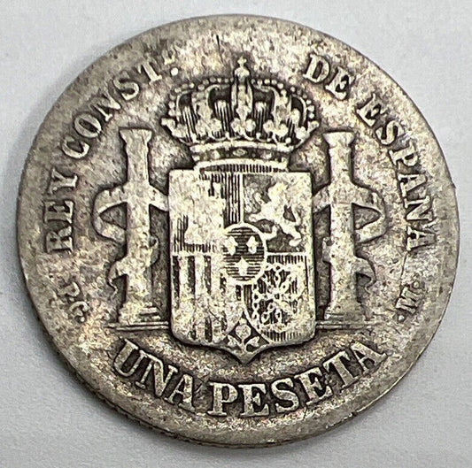 1891 Spain 1 Una Peseta Silver Coin | Fair Grade