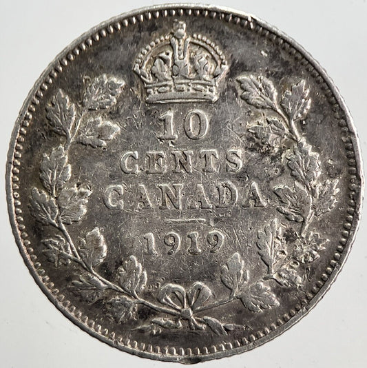 1919 Canada 10 Cents Silver Coin | Fine Collectable Grade