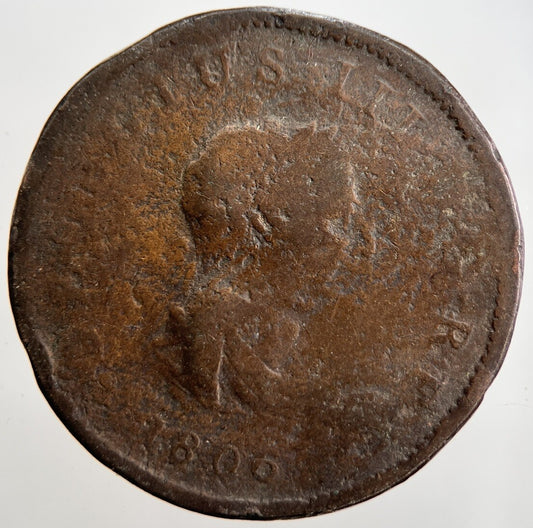 1806 George 3rd III Half-Penny British Coin | Worn Grade