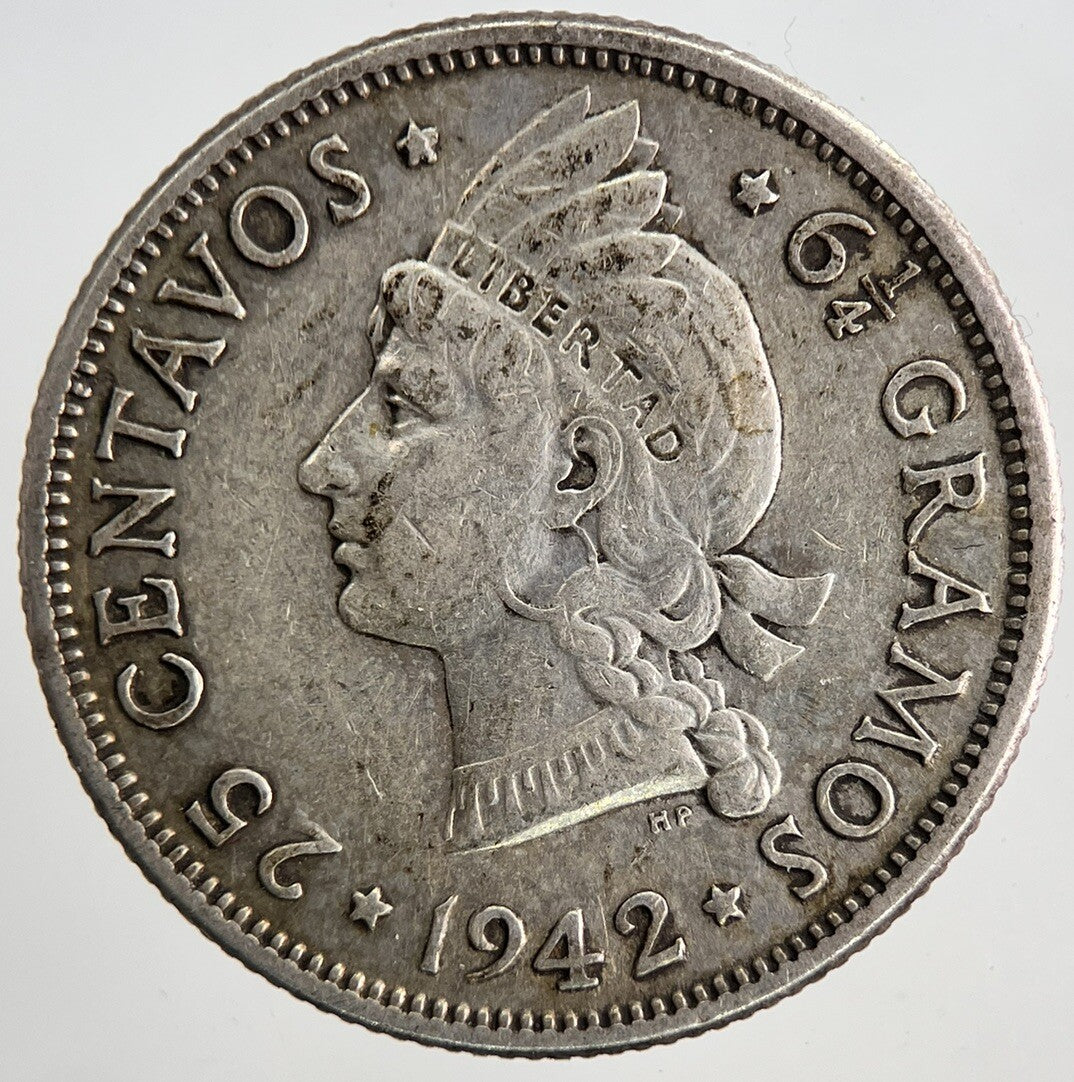 1942 Dominican Republic 25 Centavos Silver Coin | Very High Grade | a9024