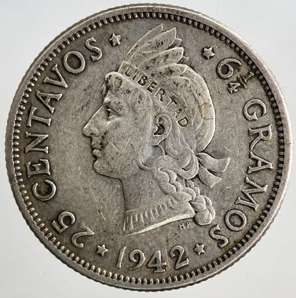 1942 Dominican Republic 25 Centavos Silver Coin | Very High Grade | a9024