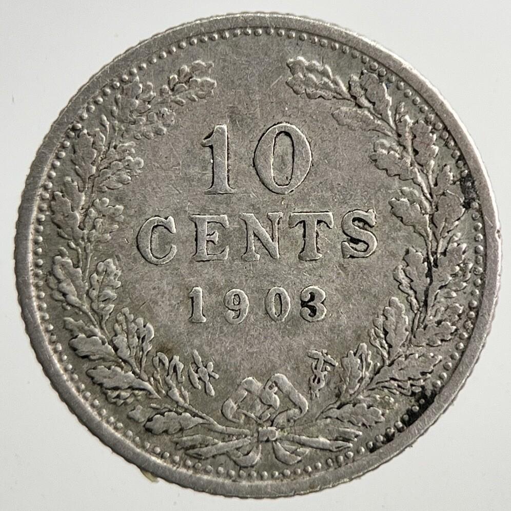 1903 Netherlands 10 Cents Silver Coin | Fine Collectable Grade | a9252