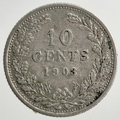1903 Netherlands 10 Cents Silver Coin | Fine Collectable Grade | a9252