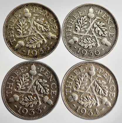 1933/34/35/36 George V Threepence Silver Coins | Very High Grade | a8742