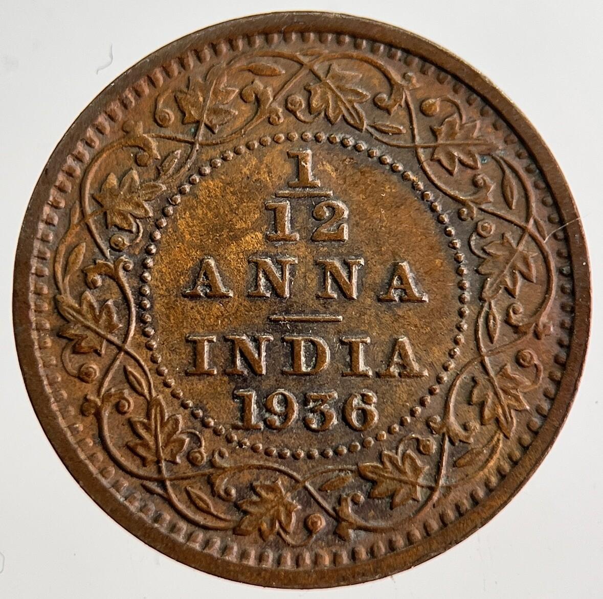 1936 India 1/12 Anna Coin | Very High Grade | a8800