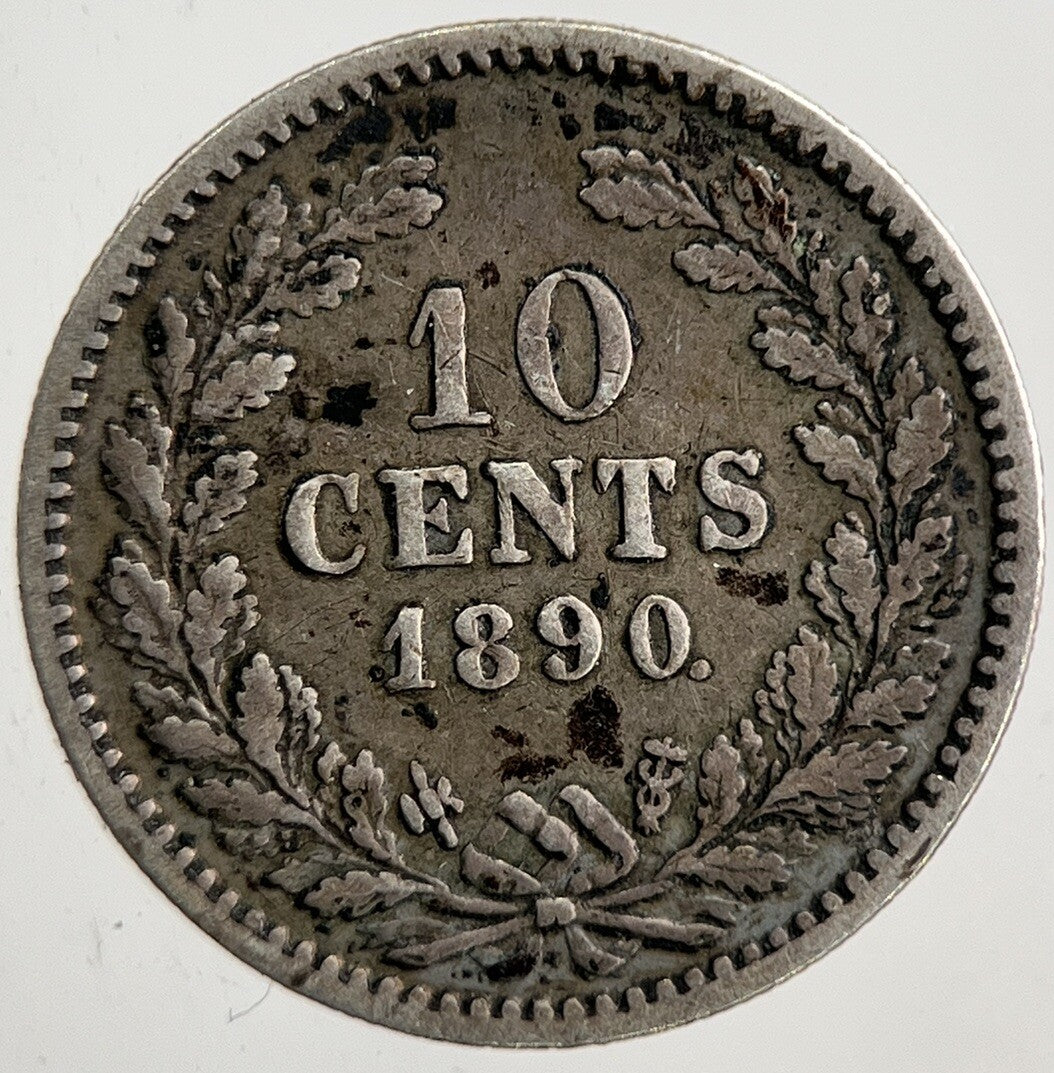 1890 Netherlands 10 Cents Silver Coin | Fine Collectable Grade | a9255