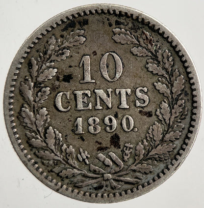 1890 Netherlands 10 Cents Silver Coin | Fine Collectable Grade | a9255