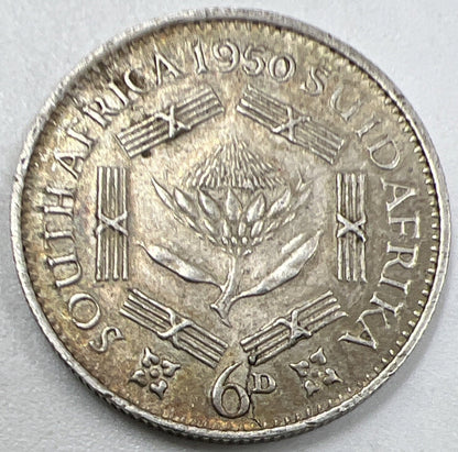 1950 Sixpence | South Africa Silver Coin | Fine Collectable Grade | a983