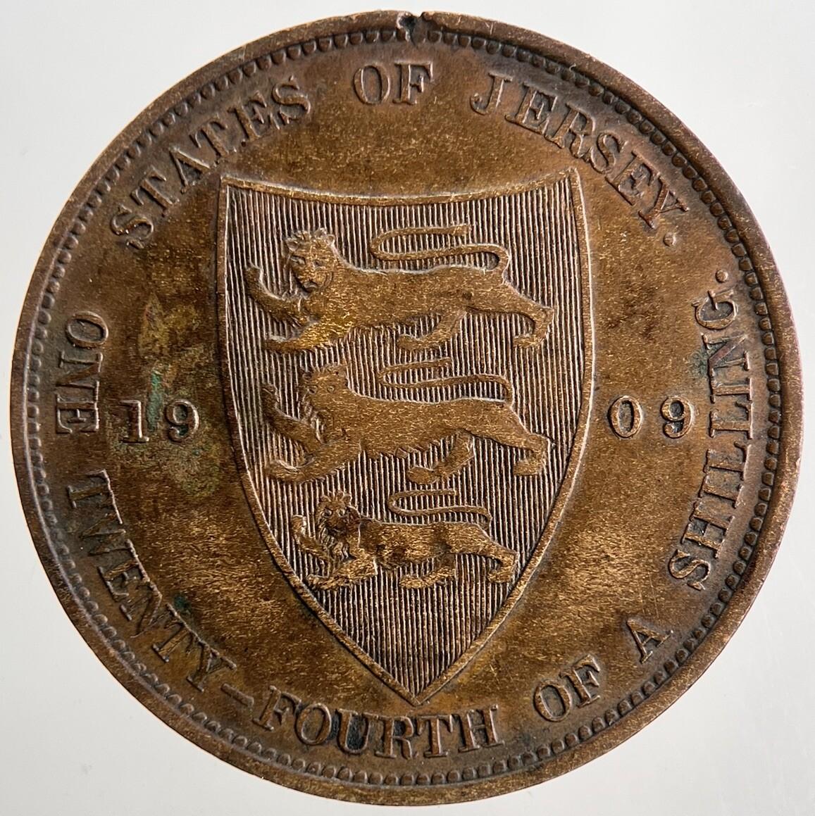 1909 Jersey 1/24th One-Twenty-Fourth-Shilling Coin | Collectable Grade | a9068