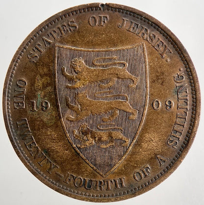 1909 Jersey 1/24th One-Twenty-Fourth-Shilling Coin | Collectable Grade | a9068