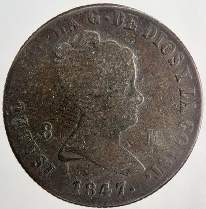 1847 Spain 8 Maravedis Coin | Fine Collectable Grade | a9115
