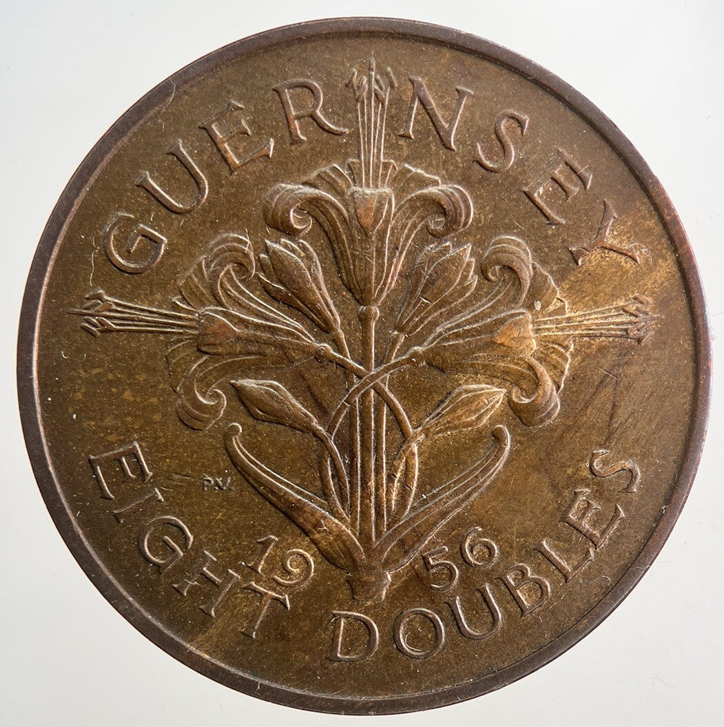 1956 Guernsey 8 Doubles Coin | Very High Grade | a9366