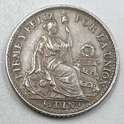 1910 Half 1/2 Dinero | Peru Silver Coin | Very Fine Grade | a938