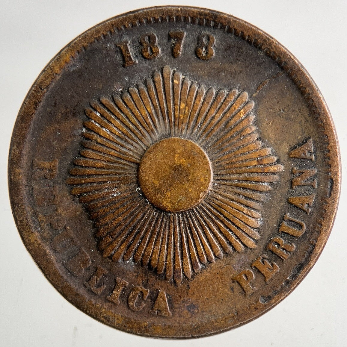 1878 Peru Dos 2 Centavos Coin | Fine Collectable Grade | a9202