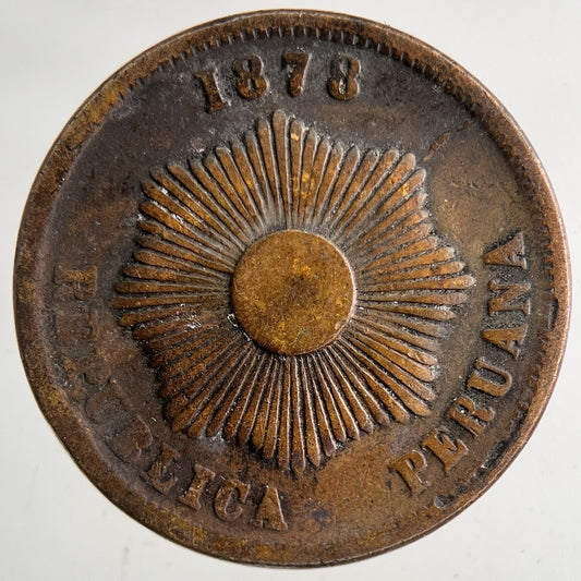 1878 Peru Dos 2 Centavos Coin | Fine Collectable Grade | a9202
