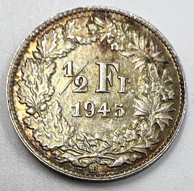 1945 Half 1/2 Franc | Swiss Silver Coin | Very Fine Grade | a940