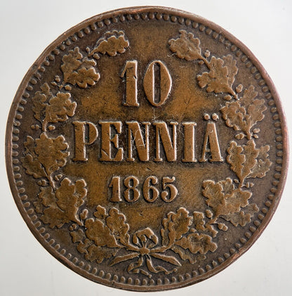 1865 Finland 10 Pennia Coin | Very High Grade | a9377