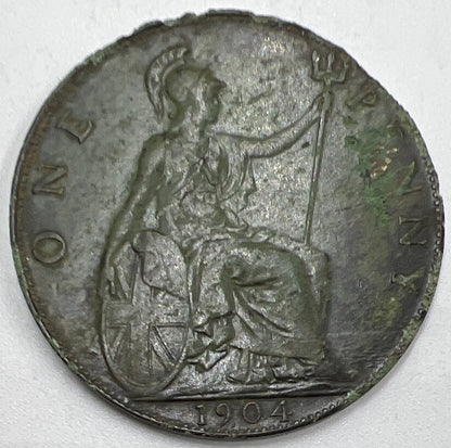 1904 Edward VII One Penny | British Copper Coin | Fine Collectable Grade | a966