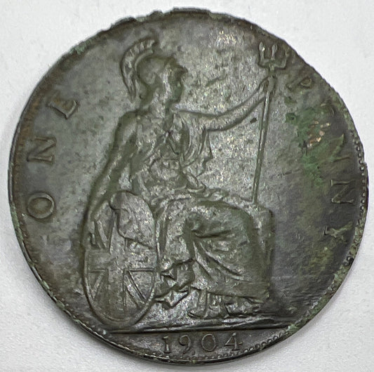 1904 Edward VII One Penny | British Copper Coin | Fine Collectable Grade | a966