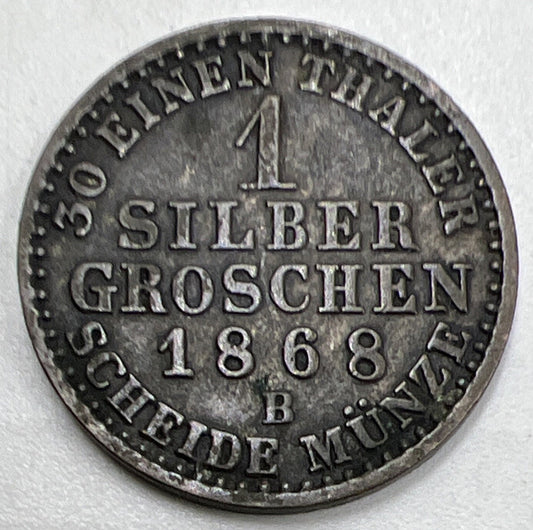 1868-B Prussia Silber Groschen Silver Coin | Fine Collectable Grade | a942