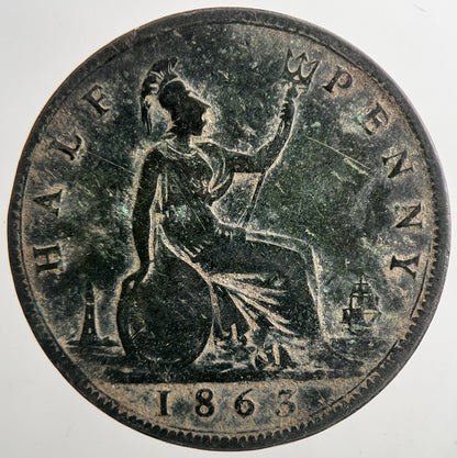 1863 Victoria Half-Penny Coin | Fine Collectable Grade | a9304