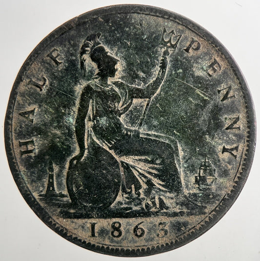 1863 Victoria Half-Penny Coin | Fine Collectable Grade | a9304