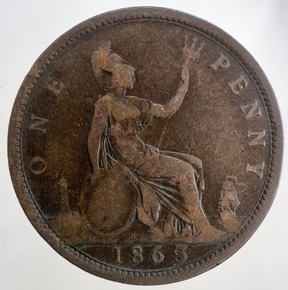 1863 Victoria One Penny Coin | Fine Collectable Grade | a9396