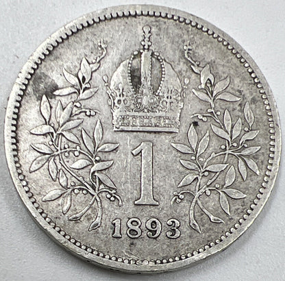 1893 1 Korona Franz Joseph | Hungary Silver Coin | Fine Collectable Grade | a981