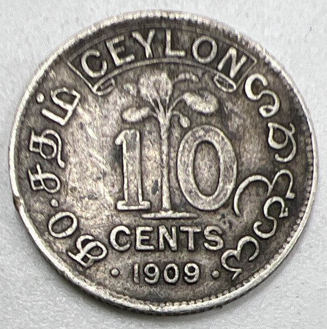 1909 Ceylon 10 Cents Silver Coin | Collectable Grade | a992