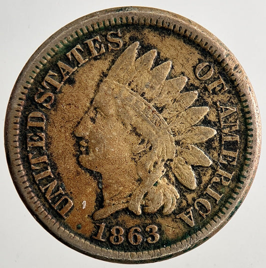 1863 US USA Indian Head One 1 Cent Coin | Fine Collectable Grade | a9405