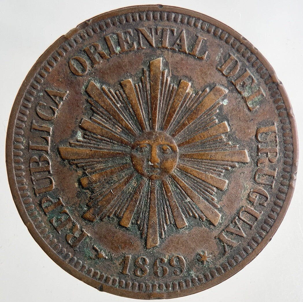 1869 Uruguay 2 Centesimos Coin | Fine Collectable Grade | a9203