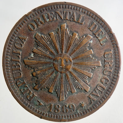 1869 Uruguay 2 Centesimos Coin | Fine Collectable Grade | a9203