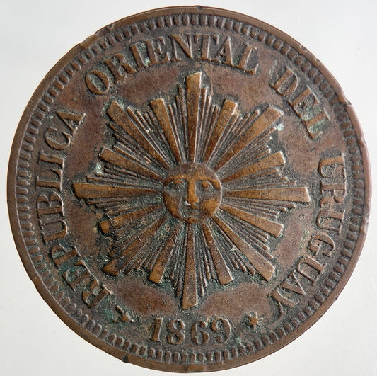 1869 Uruguay 2 Centesimos Coin | Fine Collectable Grade | a9203