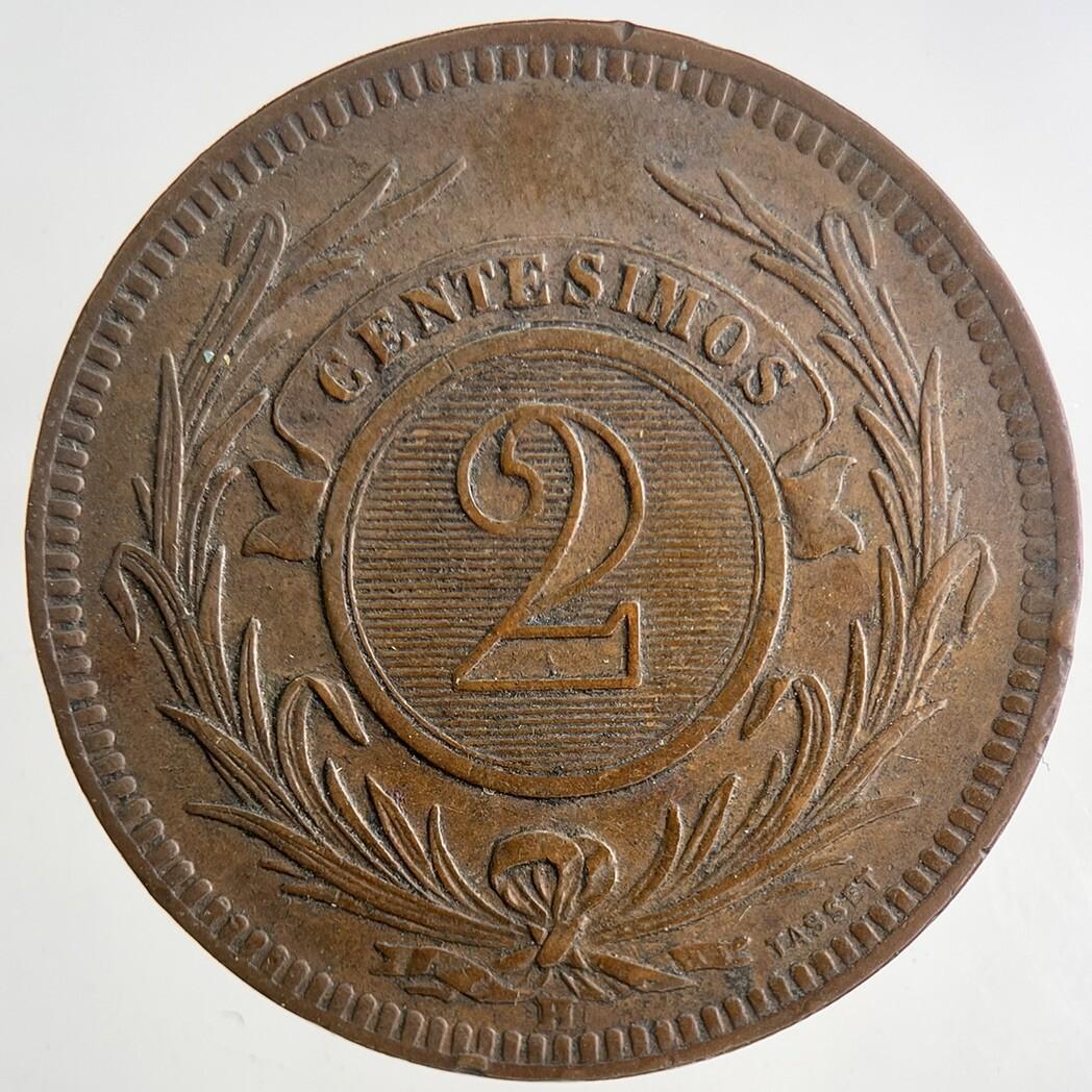 1869 Uruguay 2 Centesimos Coin | Fine Collectable Grade | a9203