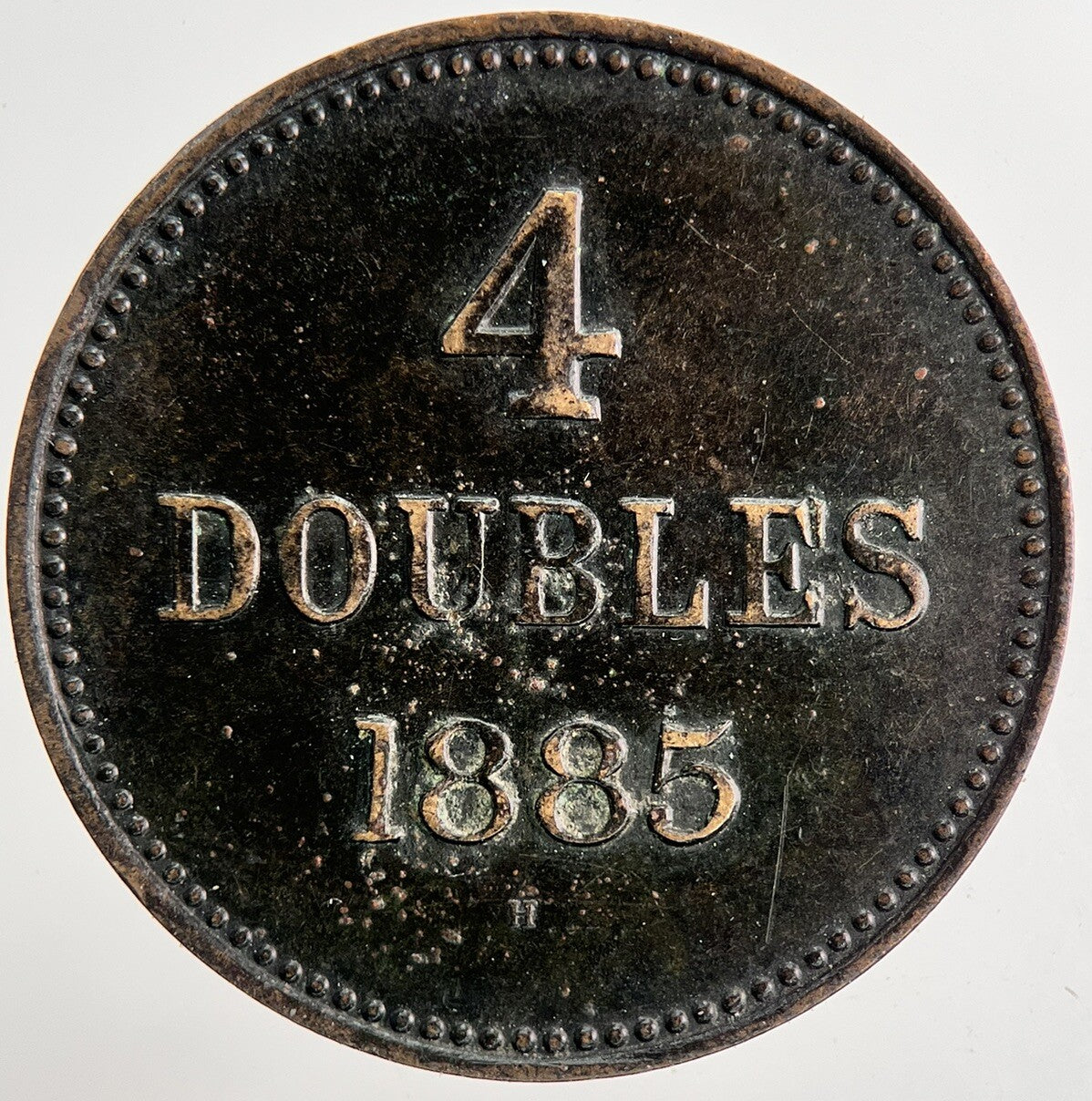 1885 Guernsey 4 Doubles Coin | Fine Collectable Grade | a9427