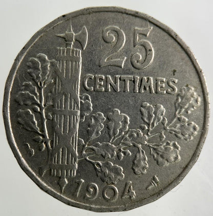 1904 France 25 Centimes Coin | Fine Collectable Grade